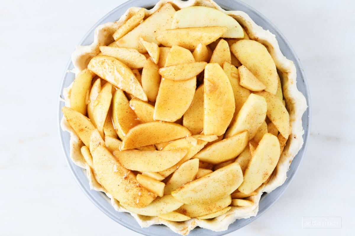 Apple pie filling in bottom crust.