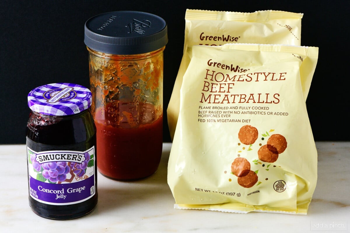 Ingredients used to make grape jelly meatballs.