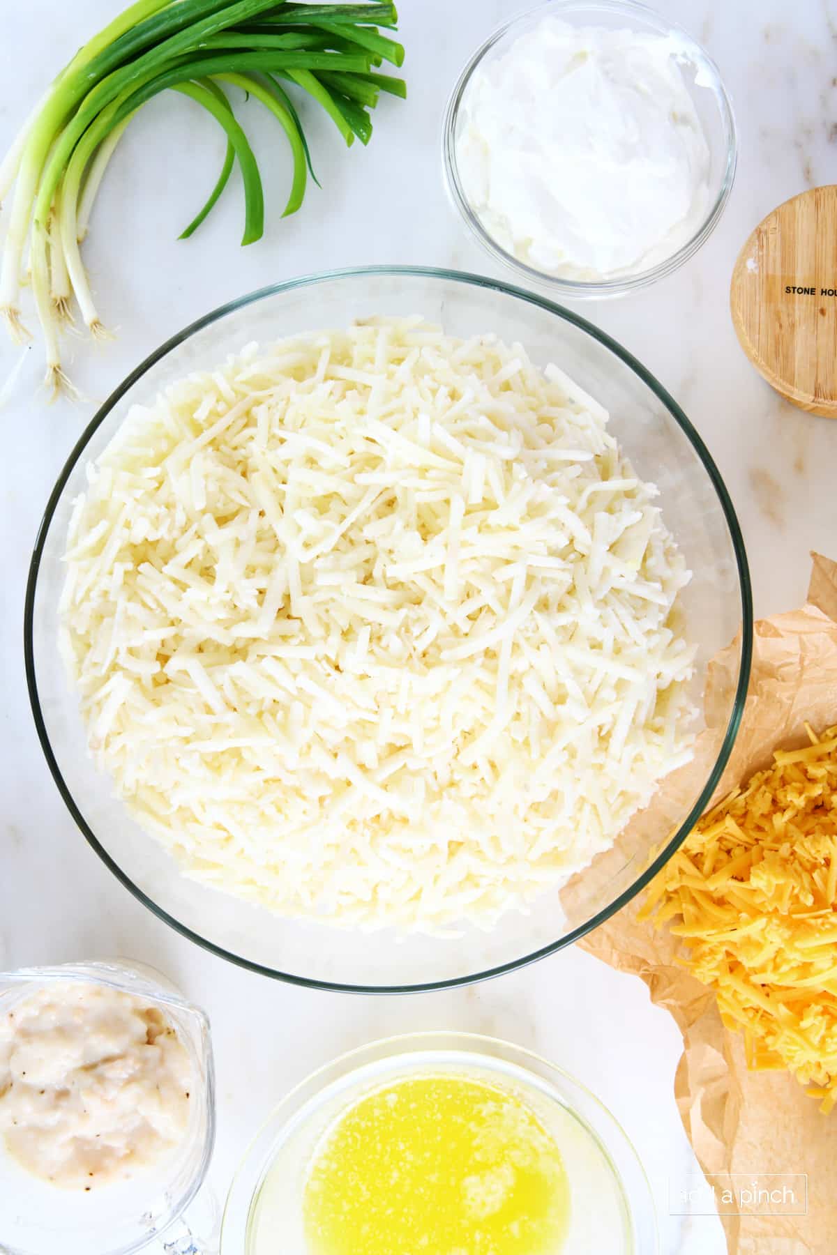 Ingredients used to make easy hashbrown casserole.