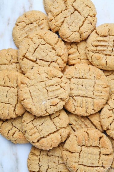 Plate of baked peanut butter cookies.