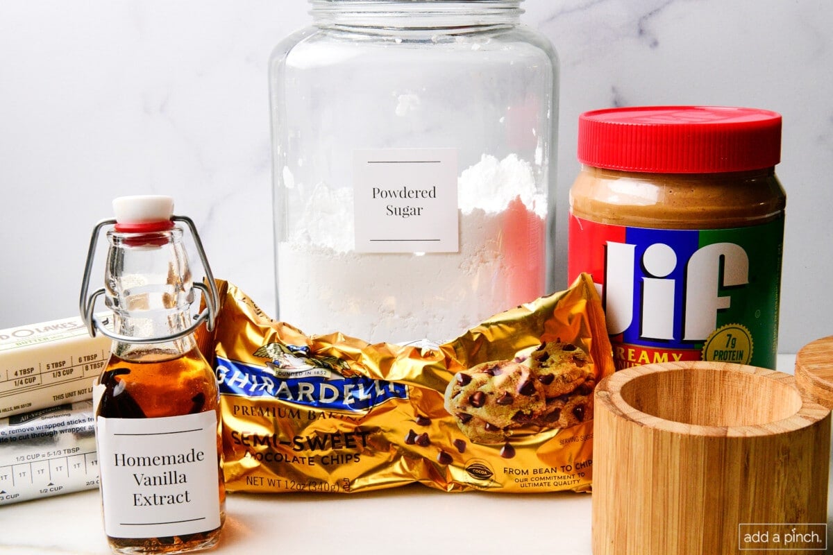 Ingredients to make peanut butter balls recipe.