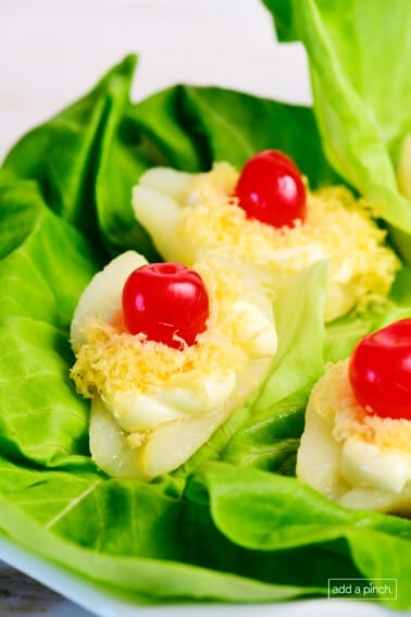 Pear salad on a bed of lettuce.