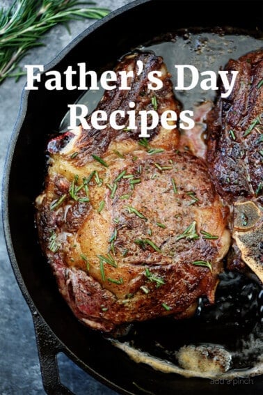 Skillet Ribeye Steaks for Father’s Day - butter basted with rosemary in cast iron skillet