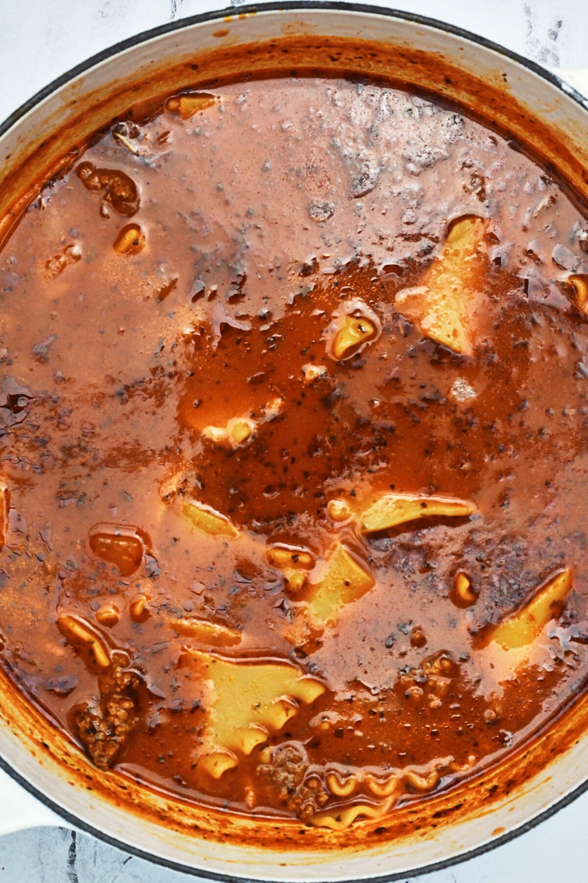 Cooked lasagna soup ready to be served.