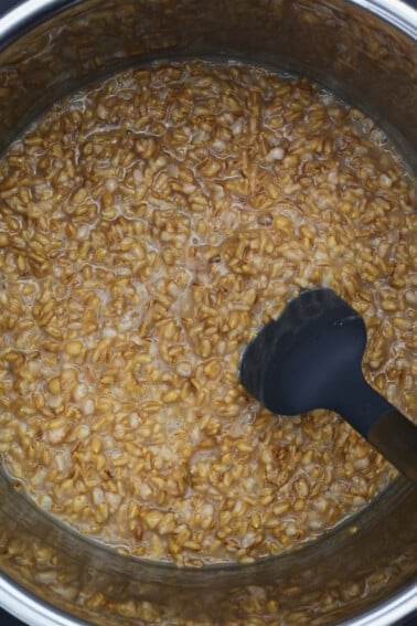 Cooked oat groats recipe in an Instant Pot.