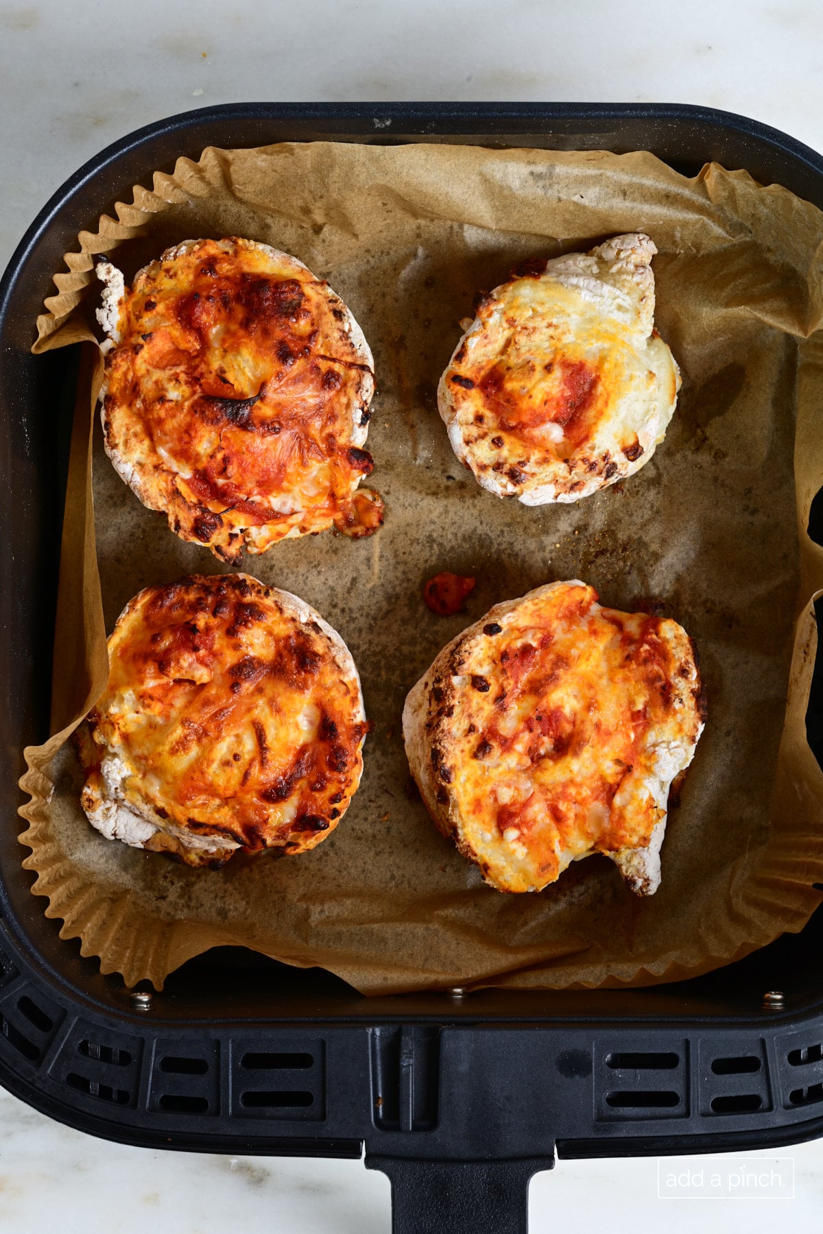 Cooked pizza rolls in the air fryer.