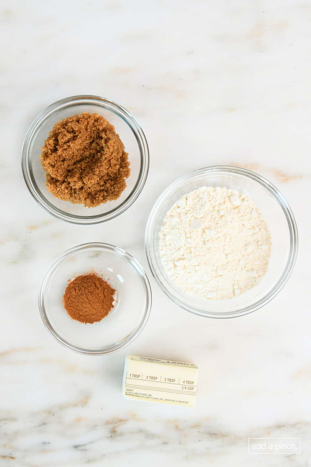 Ingredients for crumble layer and topping for coffee cake.