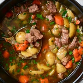Easy homemade Irish Stew with vegetables and herbs in a thick, hearty stock.