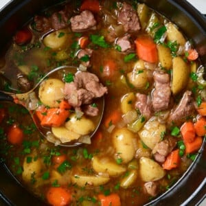 Easy homemade Irish Stew with vegetables and herbs in a thick, hearty stock.