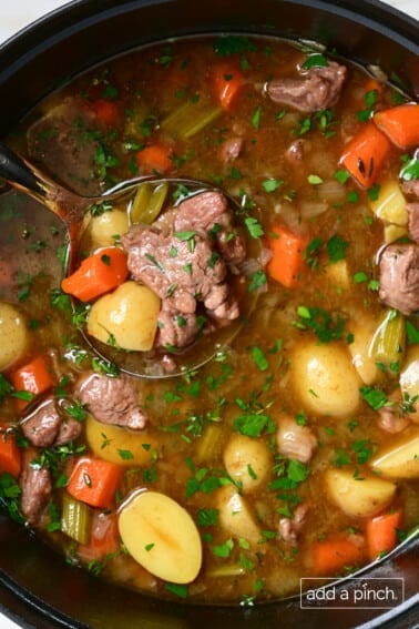 Easy Traditional Irish Stew with potatoes, carrots, and celery in a rich, savory broth.