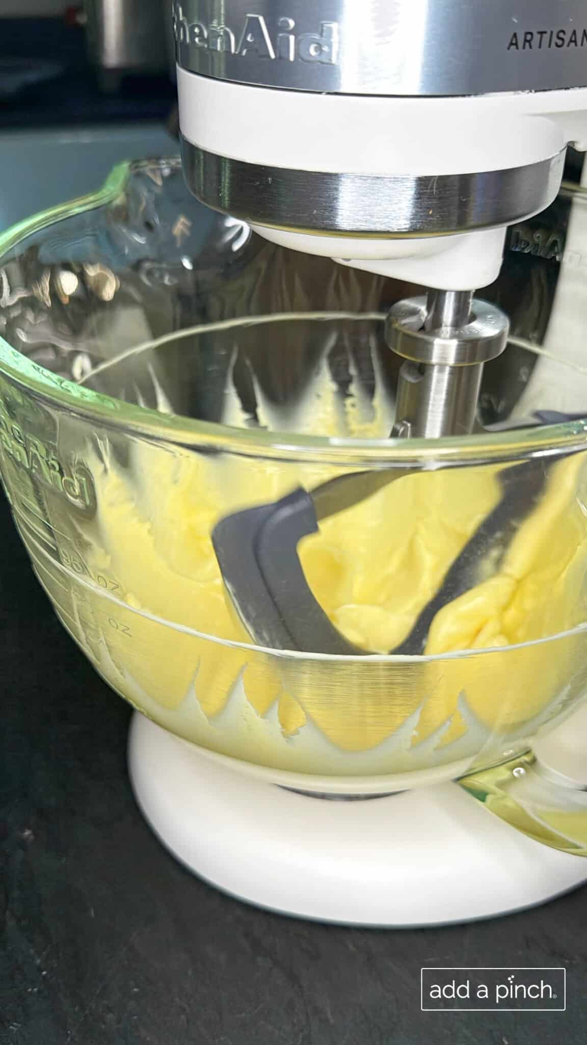 Creaming the butter and sugar together to make the frosting for the flag layer.