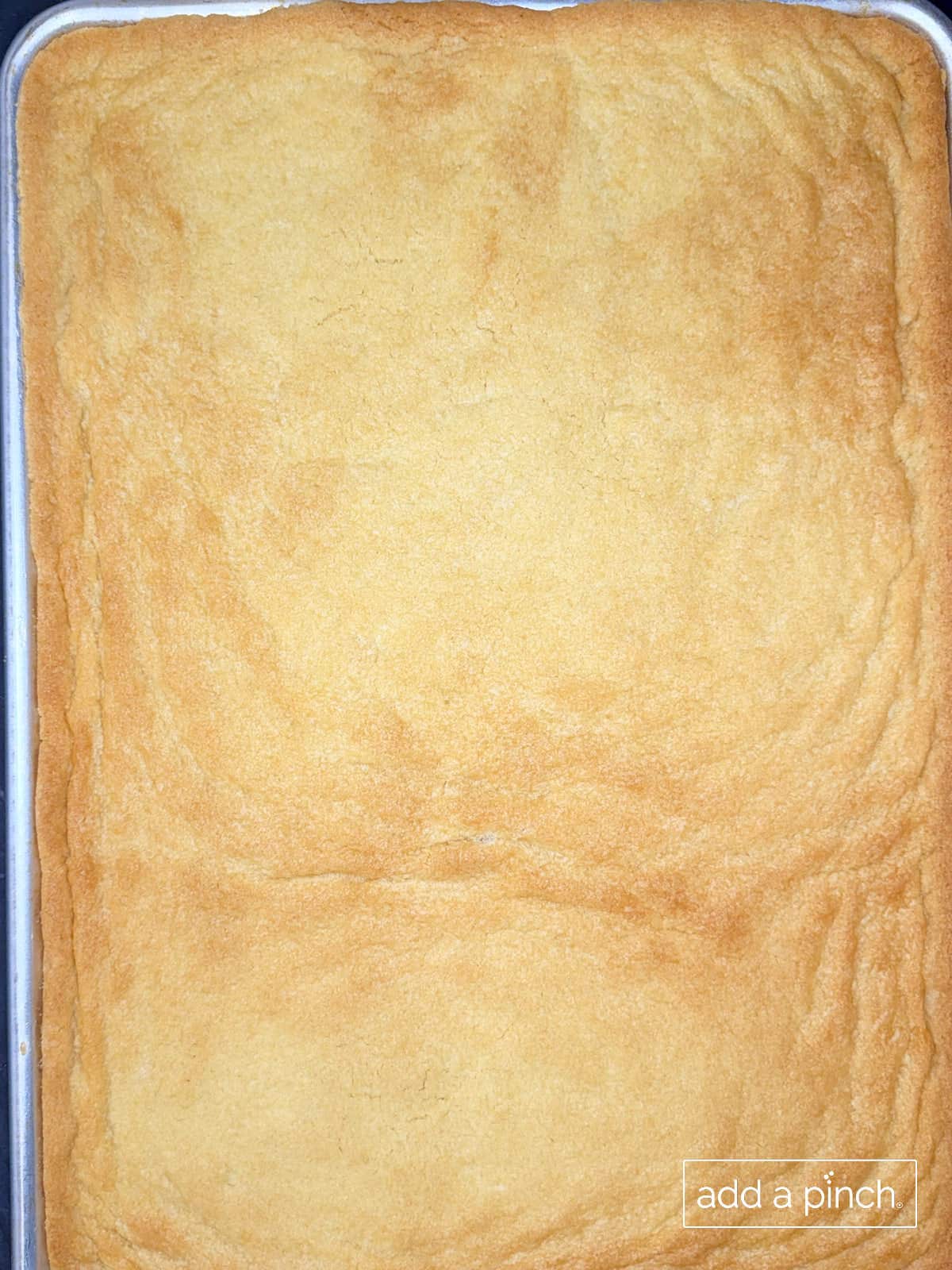 Chewy sugar cookie layer baked for an American Flag Sugar Cookie Cake.